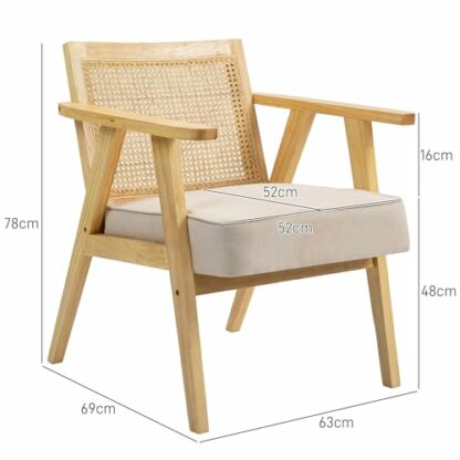 HOMCOM Armchair, Fabric Accent Chair with Rattan Back, Rubber Wood Frame and Padded Seat Cushion for Living Room, Bedroom, Home Office, Cream White Finish 4 HOMCOM Armchair, Fabric Accent Chair with Rattan Back, Rubber Wood Frame and Padded Seat Cushion for Living Room, Bedroom, Home Office, Cream White Finish - Image 4