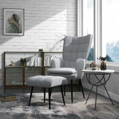 HOMCOM Armchair with Footstool, Living Room Chair, Linen Accent Chair for Bedroom, Home Study, Light Grey 3 HOMCOM Armchair with Footstool, Living Room Chair, Linen Accent Chair for Bedroom, Home Study, Light Grey - Image 3