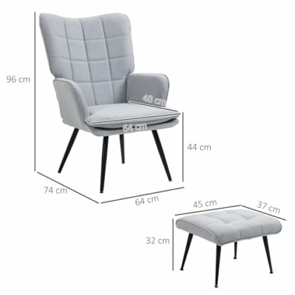 HOMCOM Armchair with Footstool, Living Room Chair, Linen Accent Chair for Bedroom, Home Study, Light Grey 4 HOMCOM Armchair with Footstool, Living Room Chair, Linen Accent Chair for Bedroom, Home Study, Light Grey - Image 4