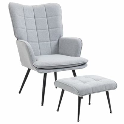 HOMCOM Armchair with Footstool, Living Room Chair, Linen Accent Chair for Bedroom, Home Study, Light Grey 2 HOMCOM Armchair with Footstool, Living Room Chair, Linen Accent Chair for Bedroom, Home Study, Light Grey - Image 2