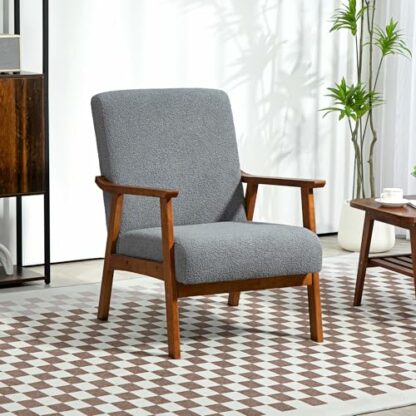 HOMCOM Armchair with Wide Seat, Boucle Accent Chair, Thick Padded Occasional Chair with Solid Wood Frame for Living Room Bedroom Home Office Reception Balcony 3 HOMCOM Armchair with Wide Seat, Boucle Accent Chair, Thick Padded Occasional Chair with Solid Wood Frame for Living Room Bedroom Home Office Reception Balcony - Image 3