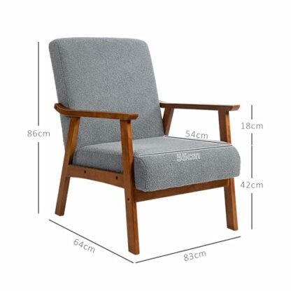 HOMCOM Armchair with Wide Seat, Boucle Accent Chair, Thick Padded Occasional Chair with Solid Wood Frame for Living Room Bedroom Home Office Reception Balcony 4 HOMCOM Armchair with Wide Seat, Boucle Accent Chair, Thick Padded Occasional Chair with Solid Wood Frame for Living Room Bedroom Home Office Reception Balcony - Image 4