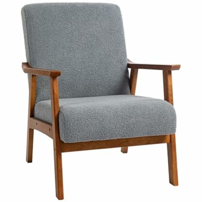 HOMCOM Armchair with Wide Seat, Boucle Accent Chair, Thick Padded Occasional Chair with Solid Wood Frame for Living Room Bedroom Home Office Reception Balcony 2 HOMCOM Armchair with Wide Seat, Boucle Accent Chair, Thick Padded Occasional Chair with Solid Wood Frame for Living Room Bedroom Home Office Reception Balcony - Image 2