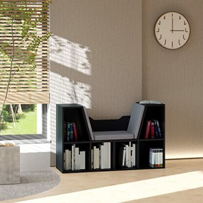 HOMCOM Bookcase Storage Shelf with Cushioned Reading Seat, Cube Bookshelf Organizer for Bedroom Living Room - Image 3
