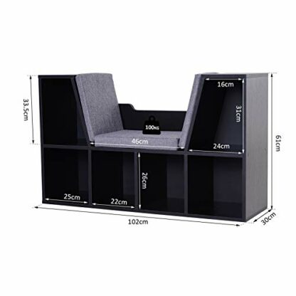 HOMCOM Bookcase Storage Shelf with Cushioned Reading Seat, Cube Bookshelf Organizer for Bedroom Living Room - Image 4