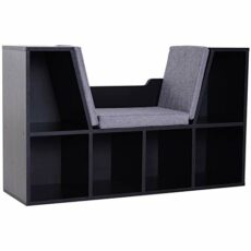 HOMCOM Bookcase Storage Shelf with Cushioned Reading Seat, Cube Bookshelf Organizer for Bedroom Living Room