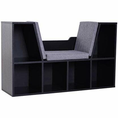 HOMCOM Bookcase Storage Shelf with Cushioned Reading Seat, Cube Bookshelf Organizer for Bedroom Living Room - Image 2