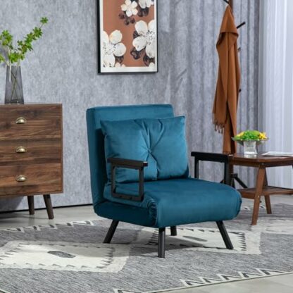 HOMCOM Click Clack Convertible Bed Settee, Modern Velvet Feel Fabric Couch with Tufted Cushion, Wood Armrests, for Living Room, Bedroom, Guest Room 3 HOMCOM Click Clack Convertible Bed Settee, Modern Velvet Feel Fabric Couch with Tufted Cushion, Wood Armrests, for Living Room, Bedroom, Guest Room - Image 3