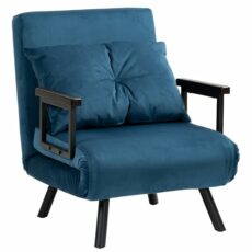 HOMCOM Click Clack Convertible Bed Settee, Modern Velvet Feel Fabric Couch with Tufted Cushion, Wood Armrests, for Living Room, Bedroom, Guest Room