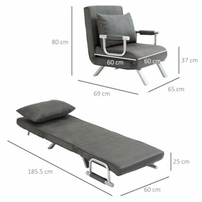 HOMCOM Modern 4-In-1 Single Sofa Bed Sleeper Foldable Portable Armchair Bed Chair Lounge Couch with Pillow for Living Room, Bedroom - Image 4
