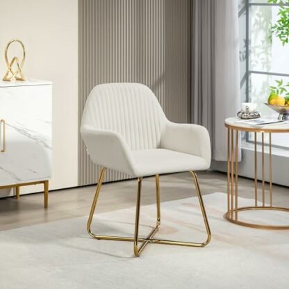 HOMCOM Modern Accent Chair, Velvet-Touch Fabric Upholstered Armchair with Metal Base for Living Room, Bedroom and Dinning Room - Image 3