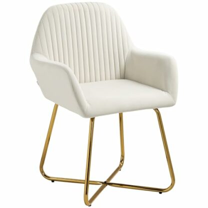 HOMCOM Modern Accent Chair, Velvet-Touch Fabric Upholstered Armchair with Metal Base for Living Room, Bedroom and Dinning Room - Image 2