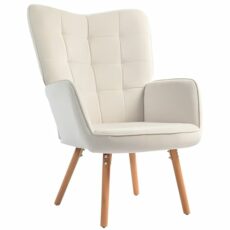 HOMCOM Modern Accent Chair Velvet-Touch Tufted Wingback Armchair Upholstered Leisure Lounge Sofa Club Chair with Wood Legs