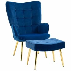 HOMCOM Modern Armchair with Footstool, Upholstered Accent Chair with Ottoman, Steel Legs, Velvet Wingback Chair for Living Room, Bedroom, Home Study