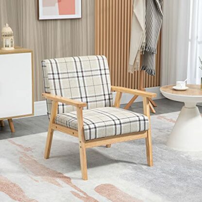 HOMCOM Modern Sofa for Living Room, Linen Fabric Small Couch with Rubber Wood Frame, Armrests, Lattice Pattern, Upholstered - Image 3