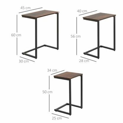 HOMCOM Nesting Side Tables Set of 3, C-Shaped Sofa Side Tables with Steel Frame for Sofa Couch and Bed, Rustic Brown - Image 4