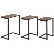 HOMCOM Nesting Side Tables Set of 3, C-Shaped Sofa Side Tables with Steel Frame for Sofa Couch and Bed, Rustic Brown