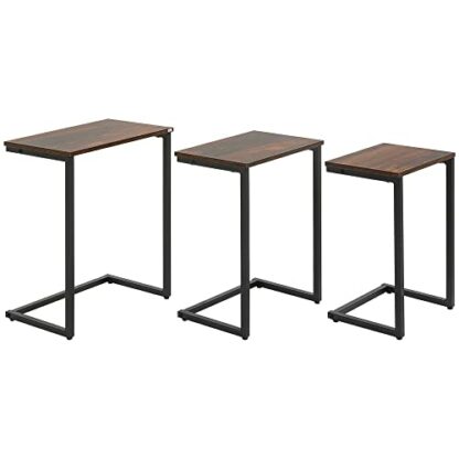 HOMCOM Nesting Side Tables Set of 3, C-Shaped Sofa Side Tables with Steel Frame for Sofa Couch and Bed, Rustic Brown - Image 2