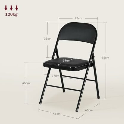 HOMCOM Padded Folding Chairs Set of 2 PU Leather Foldable Chairs with Cushioned Seat and Metal Frame for Home Office Dining Computer Desk Reception Room 4 HOMCOM Padded Folding Chairs Set of 2 PU Leather Foldable Chairs with Cushioned Seat and Metal Frame for Home Office Dining Computer Desk Reception Room - Image 4