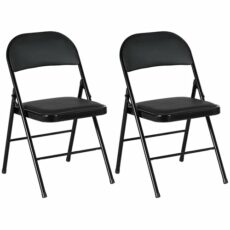 HOMCOM Padded Folding Chairs Set of 2 PU Leather Foldable Chairs with Cushioned Seat and Metal Frame for Home Office Dining Computer Desk Reception Room