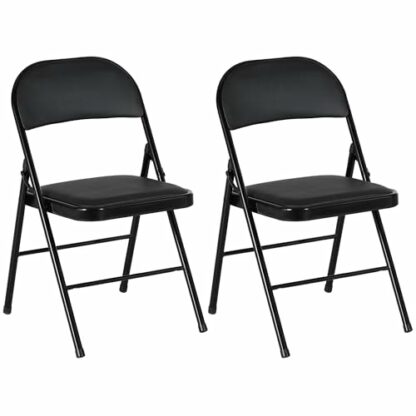 HOMCOM Padded Folding Chairs Set of 2 PU Leather Foldable Chairs with Cushioned Seat and Metal Frame for Home Office Dining Computer Desk Reception Room 2 HOMCOM Padded Folding Chairs Set of 2 PU Leather Foldable Chairs with Cushioned Seat and Metal Frame for Home Office Dining Computer Desk Reception Room - Image 2