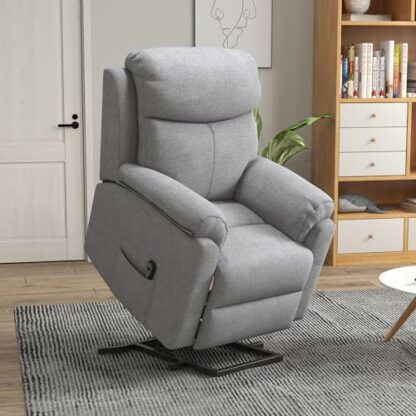 HOMCOM Power Lift Chair Electric Riser Recliner for Elderly with Massage, Linen Fabric Sofa Lounge Armchair with Remote Control and Side Pocket, Grey - Image 3