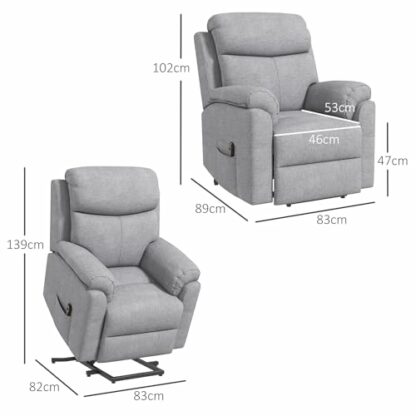 HOMCOM Power Lift Chair Electric Riser Recliner for Elderly with Massage, Linen Fabric Sofa Lounge Armchair with Remote Control and Side Pocket, Grey - Image 4