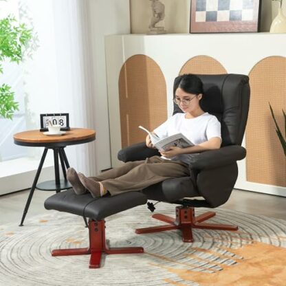 HOMCOM Recliner Chair with Footstool, Upholstered Armchair with Adjustable Backrest, Leisure Lounge Chair for Living Room, Bedroom - Image 3