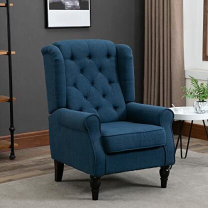 HOMCOM Retro Accent Chair, Wingback Armchair with Wood Frame Button Tufted Design for Living Room Bedroom - Image 3