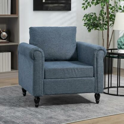 HOMCOM Vintage Armchair, Upholstered Accent Chair with Back Pillow, Rolled Arms and Gourd-Shaped Rubber Wood Legs, Single Sofa for Living Room, Reading Room 3 HOMCOM Vintage Armchair, Upholstered Accent Chair with Back Pillow, Rolled Arms and Gourd-Shaped Rubber Wood Legs, Single Sofa for Living Room, Reading Room - Image 3