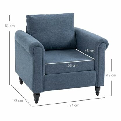 HOMCOM Vintage Armchair, Upholstered Accent Chair with Back Pillow, Rolled Arms and Gourd-Shaped Rubber Wood Legs, Single Sofa for Living Room, Reading Room 4 HOMCOM Vintage Armchair, Upholstered Accent Chair with Back Pillow, Rolled Arms and Gourd-Shaped Rubber Wood Legs, Single Sofa for Living Room, Reading Room - Image 4