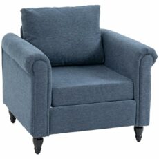 HOMCOM Vintage Armchair, Upholstered Accent Chair with Back Pillow, Rolled Arms and Gourd-Shaped Rubber Wood Legs, Single Sofa for Living Room, Reading Room