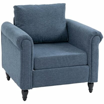 HOMCOM Vintage Armchair, Upholstered Accent Chair with Back Pillow, Rolled Arms and Gourd-Shaped Rubber Wood Legs, Single Sofa for Living Room, Reading Room 2 HOMCOM Vintage Armchair, Upholstered Accent Chair with Back Pillow, Rolled Arms and Gourd-Shaped Rubber Wood Legs, Single Sofa for Living Room, Reading Room - Image 2