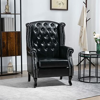 HOMCOM Wingback Armchair, Chesterfield-style High Back Fireside Chair, Tufted Upholstered Accent Chair with Nailhead Trim for Living Room, Bedroom, Home Office - Image 3