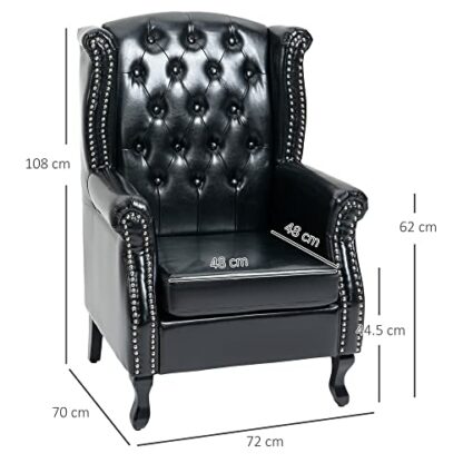 HOMCOM Wingback Armchair, Chesterfield-style High Back Fireside Chair, Tufted Upholstered Accent Chair with Nailhead Trim for Living Room, Bedroom, Home Office - Image 4