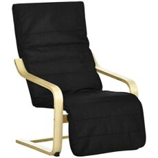 HOMCOM Wooden Lounging Chair Deck Relaxing Recliner Lounge Seat with Adjustable Footrest & Removable Cushion Cover