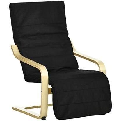 HOMCOM Wooden Lounging Chair Deck Relaxing Recliner Lounge Seat with Adjustable Footrest & Removable Cushion Cover - Image 2