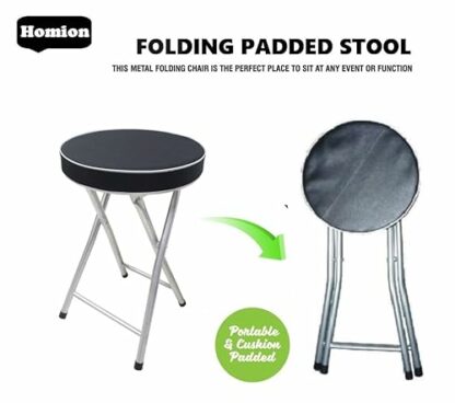 HOMION Round Compact Folding Stool for Home Office Small Padded Stool 49cm Junior Breakfast - Image 4