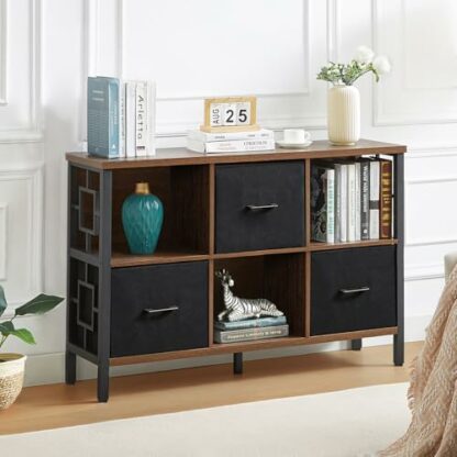 HOMISSUE 6 Cube Storage Organizer,Horizontal Modern Bookshelf,Multifunctional Metal Display Cabinet for Living Room and Office, Rustic Brown - Image 4