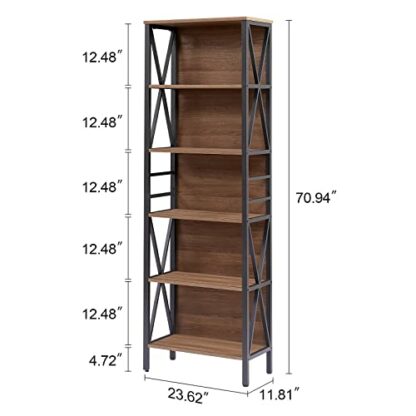 HOMISSUE Bookshelf, 6-Tier Bookshelf, Rustic Wood Metal Bookshelves and Bookcases, Freestanding Open Bookshelf, Industrial Tall Bookcase for Home Office, Living Room and Bedroom, Vintage Brown - Image 3