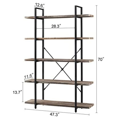 HOMISSUE Industrial Bookcase 5 Tier Bookcase, Rustic Storage Shelf with Open Shelves for Living Room, Bedroom and Kitchen, Retro Brown - Image 3