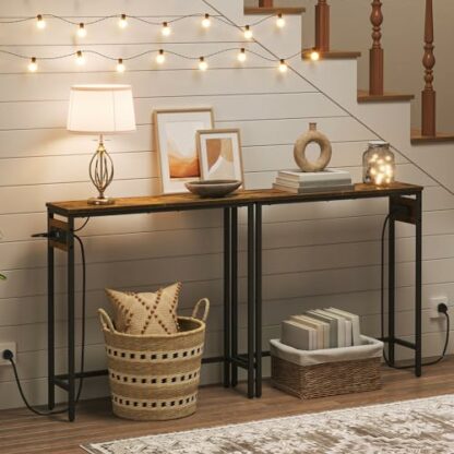 HOOBRO Console Table with Power Outlets, Slim Console Table with Charging Station, Hallway Table, Narrow Sofa Table for Small Space, Hallway, Entryway, Living Room, Rustic Brown and Black EBF75KXG01G1 3 HOOBRO Console Table with Power Outlets, Slim Console Table with Charging Station, Hallway Table, Narrow Sofa Table for Small Space, Hallway, Entryway, Living Room, Rustic Brown and Black EBF75KXG01G1 - Image 3