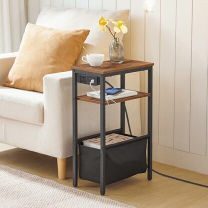 HOOBRO Narrow Side Table, Slim Side Table with Charging Station, USB Ports and Power Outlet, Bedside Table for Small Space, 40 x 20 x 60 cm, for Living Room, Rustic Brown and Black EBF125KBZ01 3 HOOBRO Narrow Side Table, Slim Side Table with Charging Station, USB Ports and Power Outlet, Bedside Table for Small Space, 40 x 20 x 60 cm, for Living Room, Rustic Brown and Black EBF125KBZ01 - Image 3