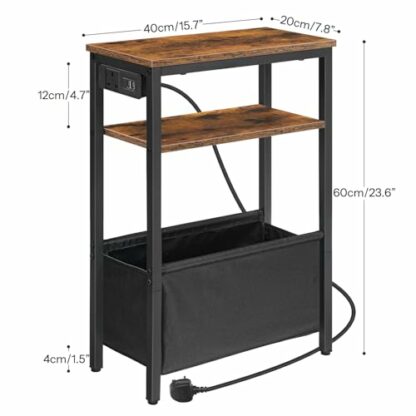 HOOBRO Narrow Side Table, Slim Side Table with Charging Station, USB Ports and Power Outlet, Bedside Table for Small Space, 40 x 20 x 60 cm, for Living Room, Rustic Brown and Black EBF125KBZ01 4 HOOBRO Narrow Side Table, Slim Side Table with Charging Station, USB Ports and Power Outlet, Bedside Table for Small Space, 40 x 20 x 60 cm, for Living Room, Rustic Brown and Black EBF125KBZ01 - Image 4