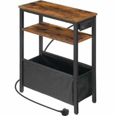 HOOBRO Narrow Side Table, Slim Side Table with Charging Station, USB Ports and Power Outlet, Bedside Table for Small Space, 40 x 20 x 60 cm, for Living Room, Rustic Brown and Black EBF125KBZ01