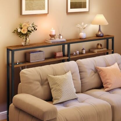 HOOBRO Slim Console Table with Charging Station, 100 cm Tall Behind Sofa Couch Table, 180 cm Extra Long Sofa Table with Shelf, Narrow Console Table for Hallway, Entryway, Rustic Brown EBF182KXG01 - Image 3