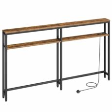 HOOBRO Slim Console Table with Charging Station, 100 cm Tall Behind Sofa Couch Table, 180 cm Extra Long Sofa Table with Shelf, Narrow Console Table for Hallway, Entryway, Rustic Brown EBF182KXG01