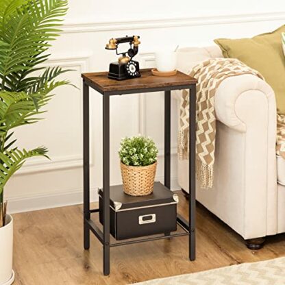 HOOBRO Tall Side Table, Industrial Telephone Table, Narrow Bedside Table with Adjustable Mesh Shelf, 2-Tier Small Coffee Table for Hallway, Living Room, Nightstand, Rustic Brown and Black EBF03DH01 - Image 3