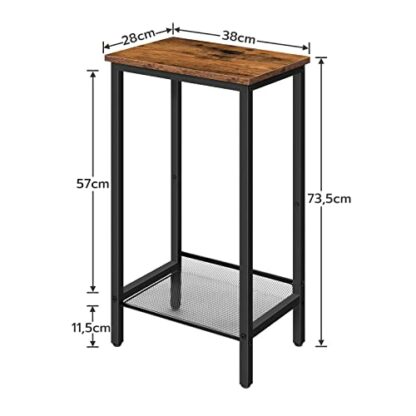 HOOBRO Tall Side Table, Industrial Telephone Table, Narrow Bedside Table with Adjustable Mesh Shelf, 2-Tier Small Coffee Table for Hallway, Living Room, Nightstand, Rustic Brown and Black EBF03DH01 - Image 4