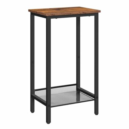 HOOBRO Tall Side Table, Industrial Telephone Table, Narrow Bedside Table with Adjustable Mesh Shelf, 2-Tier Small Coffee Table for Hallway, Living Room, Nightstand, Rustic Brown and Black EBF03DH01 - Image 2